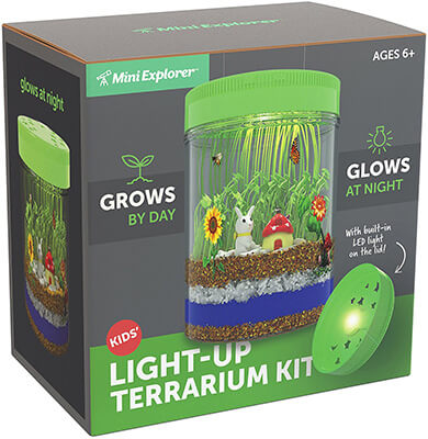 Light-up Terrarium Kit for Kids with LED Light on Lid