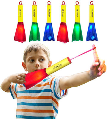US Sense Boys Toys 6 Pack LED Foam Finger Rockets Slingshot Rocket Copters-Fun Shooting