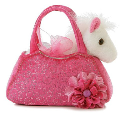  Aurora World Fancy Pals Plush Pink Pet Carrier Purse with White Pony