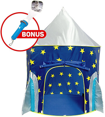 Rocket Ship Play Tent - Spaceship Playhouse for Kids with Bonus Space Torch Projector Toy