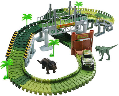 Lydaz Race Track Dinosaur World Bridge Create A Road 142 Piece Toy Car & Flexible Track