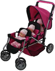 Mommy & Me TRIPLET Doll Pram Back to Back with Swiveling Wheels & Free Carriage Bag