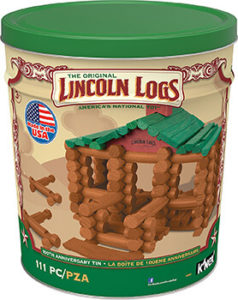 LINCOLN LOGS – 100th Anniversary Tin - 111 All-Wood Pieces